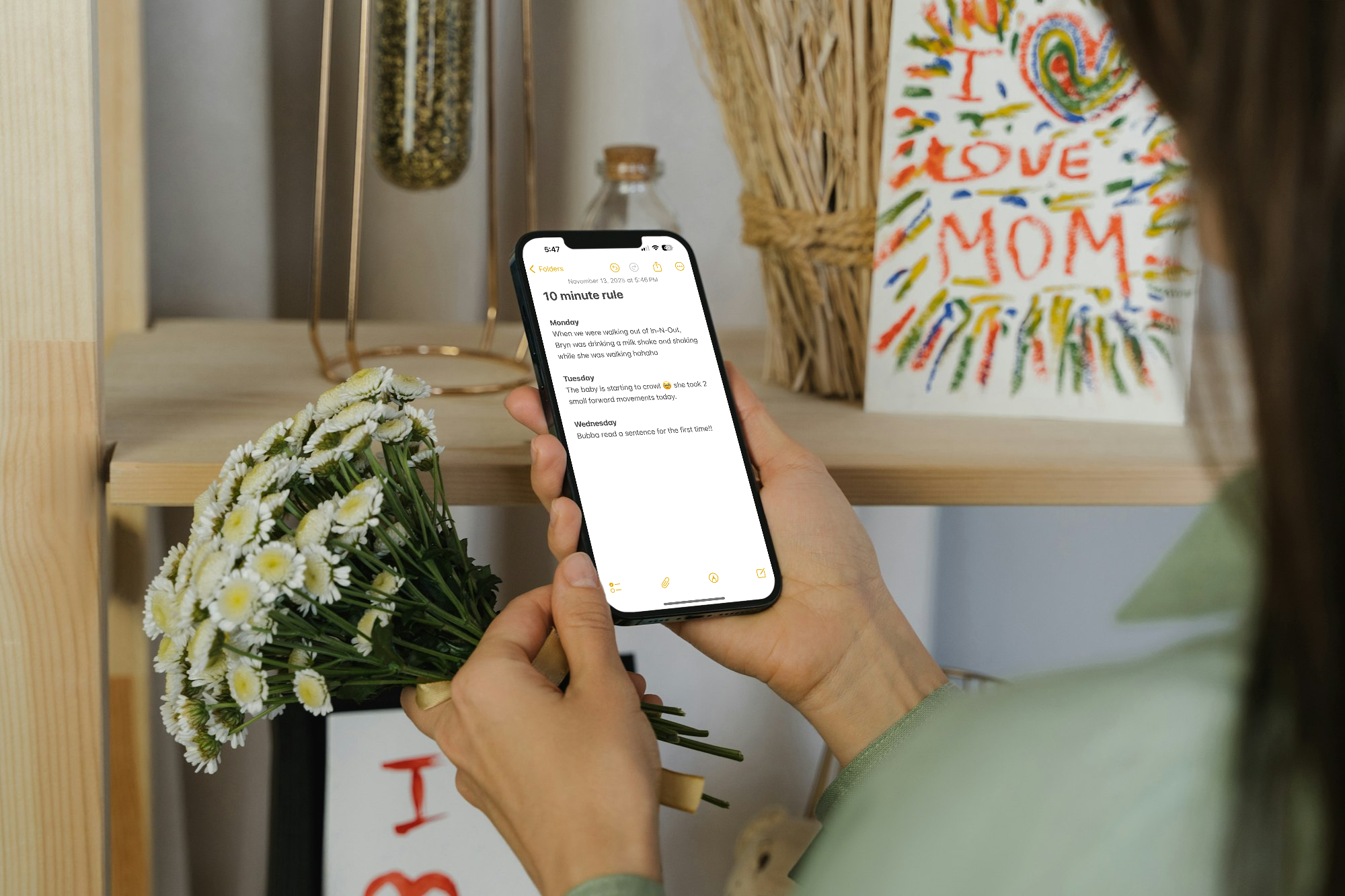 mother holding a phone